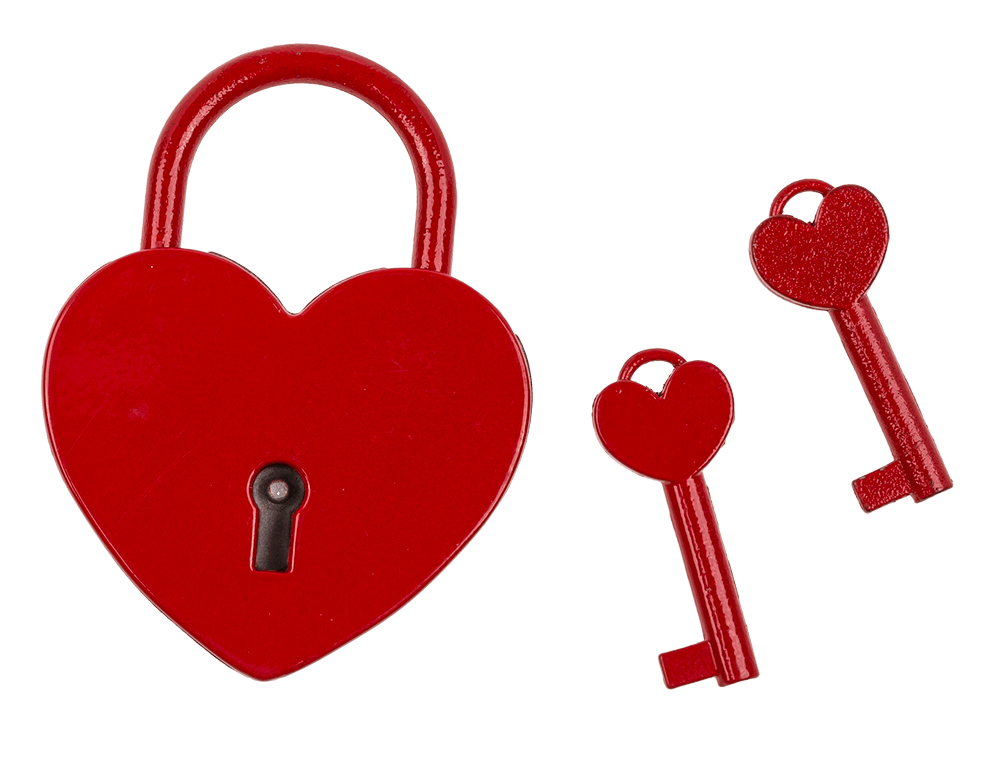 Metal padlock with 2 keys, Heart,
