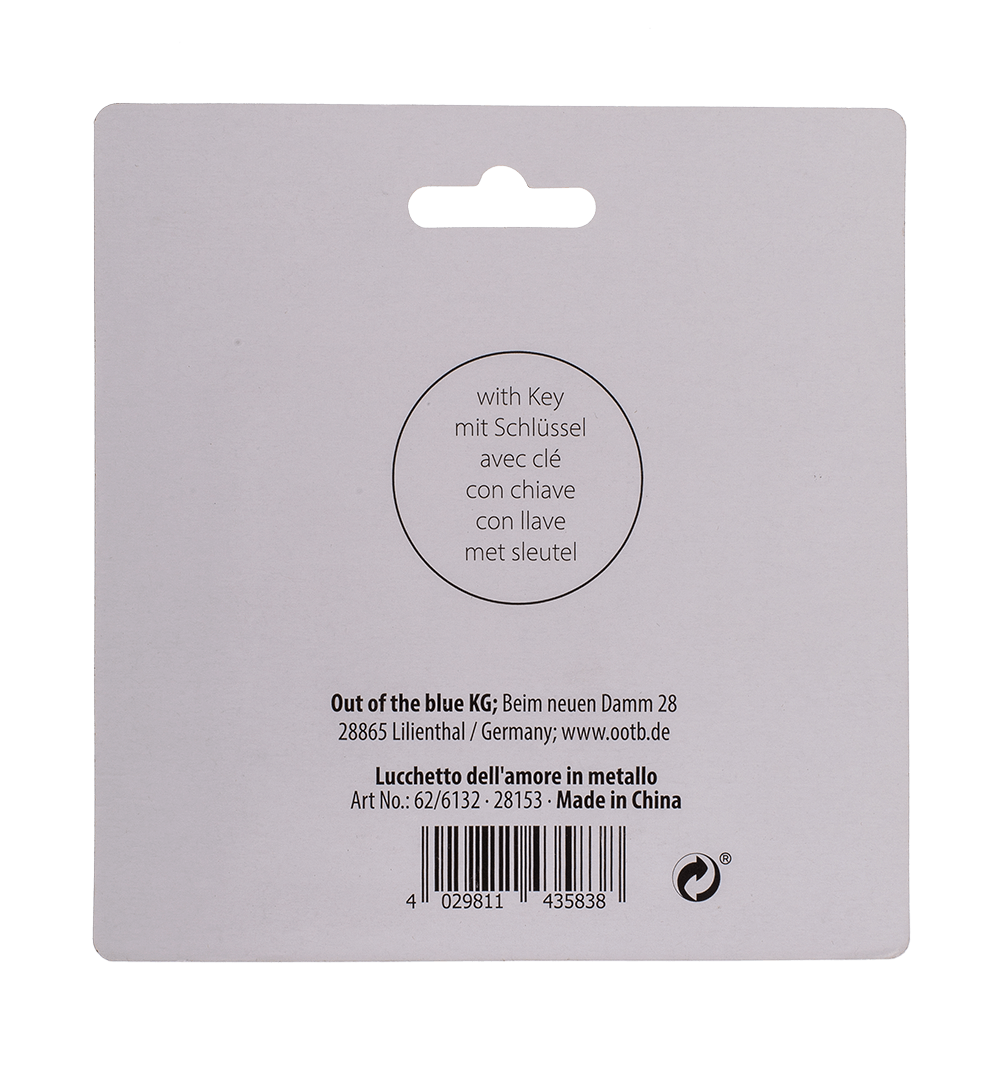 Silver coloured love lock with red heart,