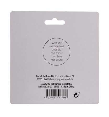 Silver coloured love lock with red heart,