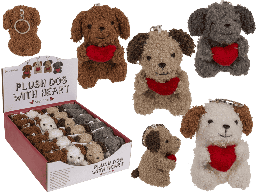 Metal keychain, dog with heart,