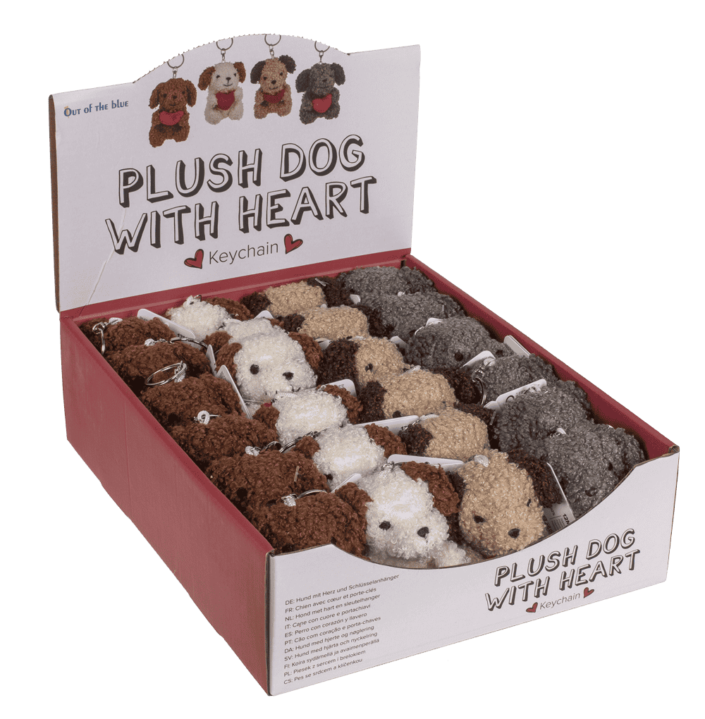 Metal keychain, dog with heart,