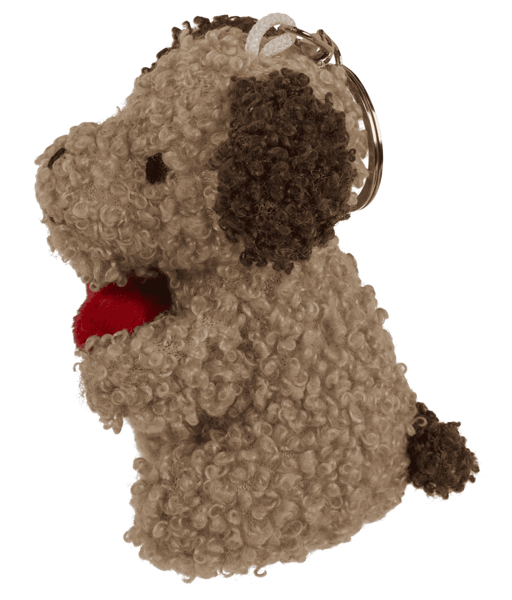 Metal keychain, dog with heart,