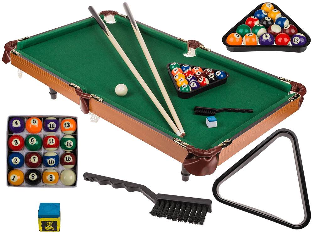 Wooden tabletop pool with 2 cues,