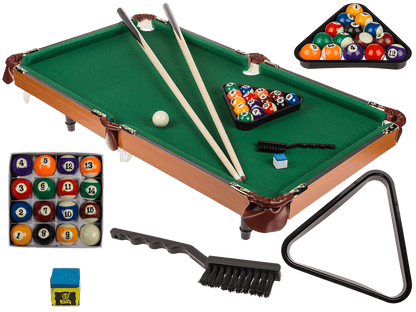 Wooden tabletop pool with 2 cues,