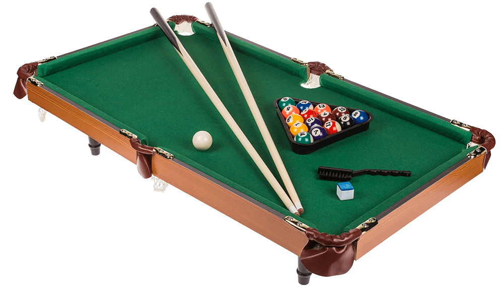 Wooden tabletop pool with 2 cues,