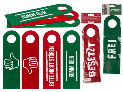 Felt door sign with German lettering,