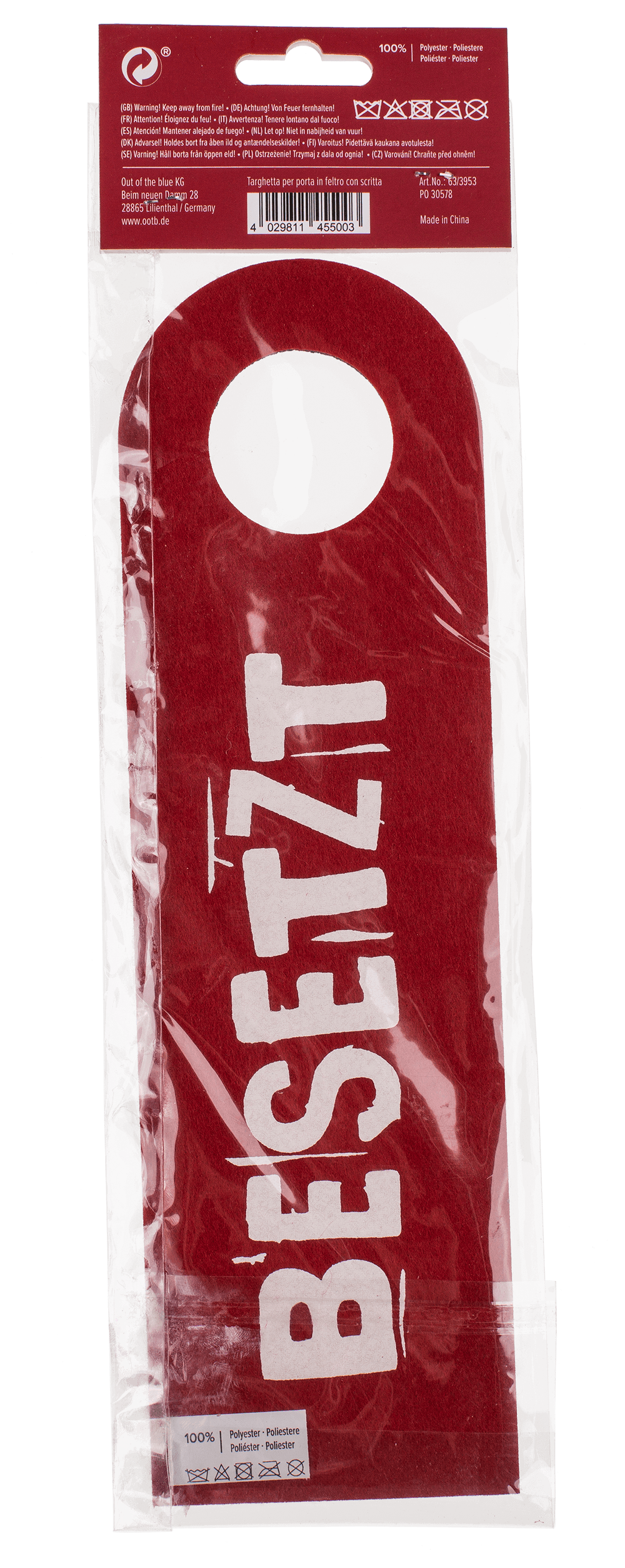 Felt door sign with German lettering,