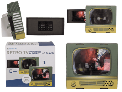 Smartphone magnifying glass, retro television,