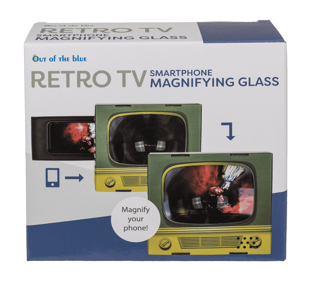 Smartphone magnifying glass, retro television,