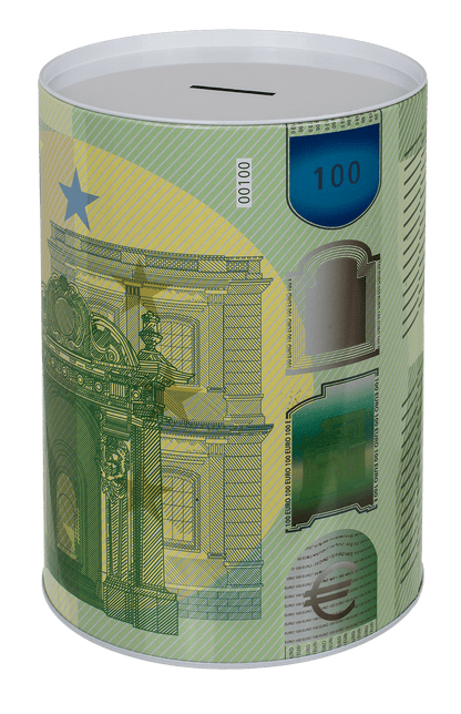 Metal savings bank, XXL 100 Euro Note,