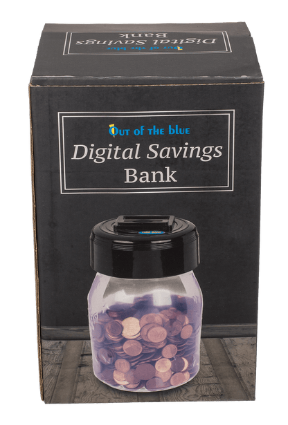 Plastic savings bank with € counter and display,