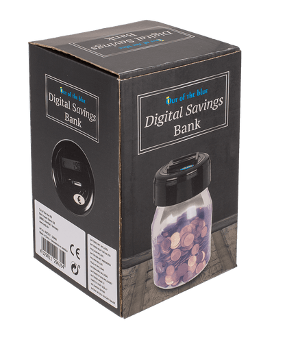 Plastic savings bank with € counter and display,
