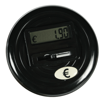 Plastic savings bank with € counter and display,