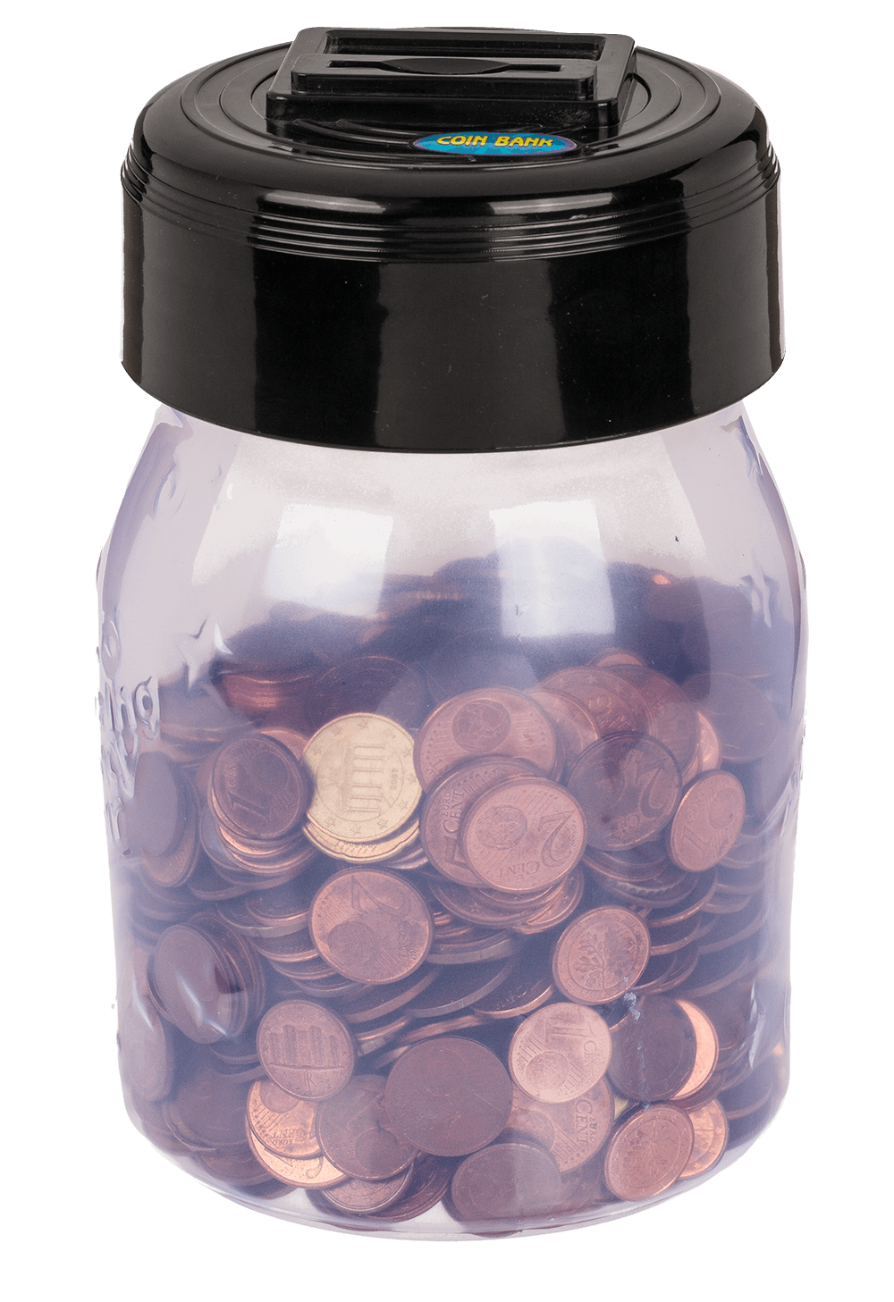 Plastic savings bank with € counter and display,