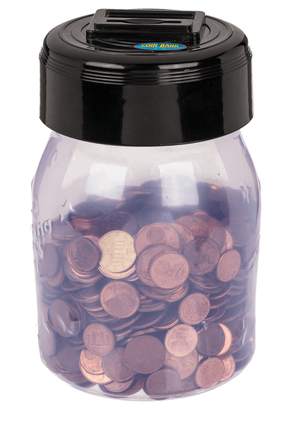 Plastic savings bank with € counter and display,