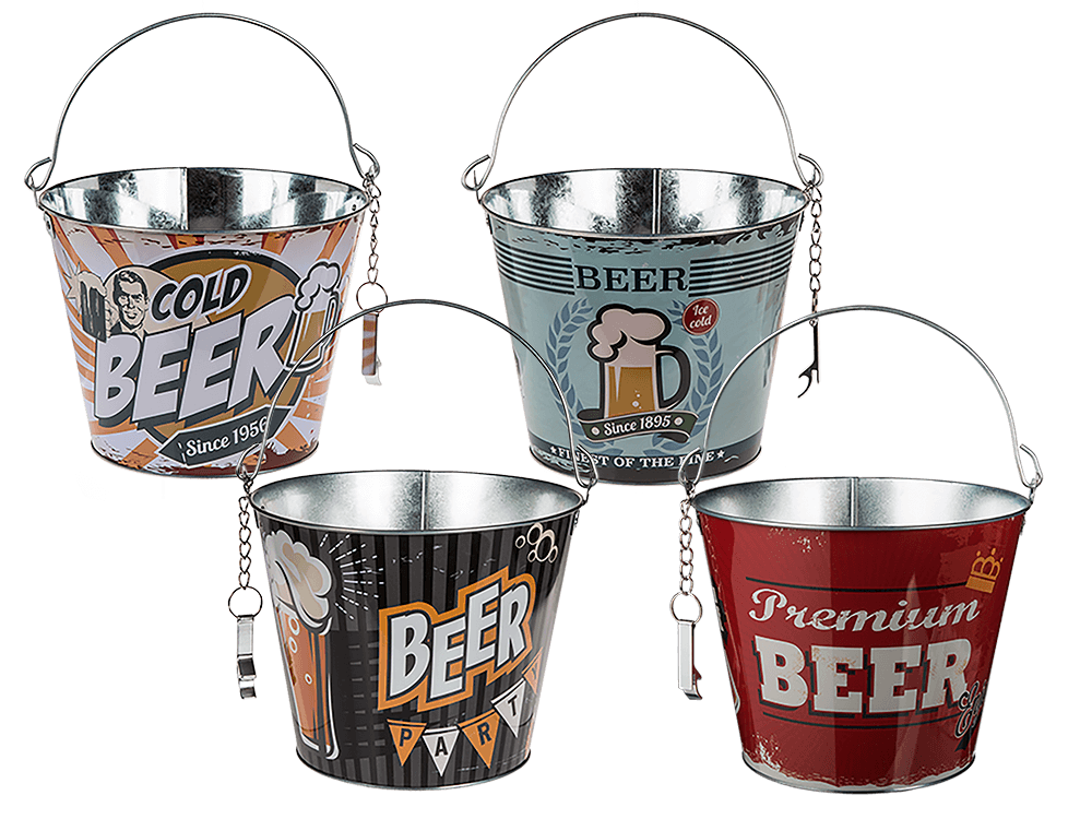 Metal Beer Bucket with Bottle Opener, Vintage