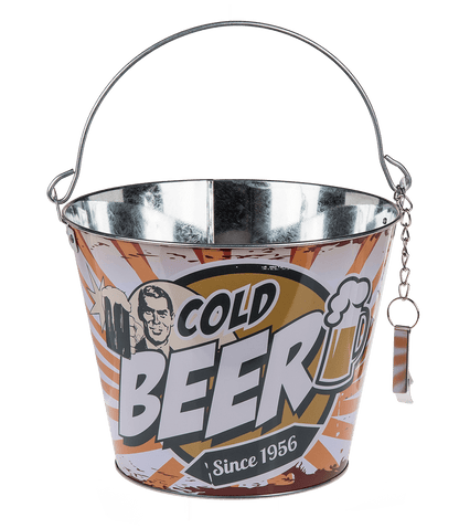 Metal Beer Bucket with Bottle Opener, Vintage