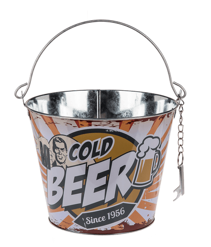 Metal Beer Bucket with Bottle Opener, Vintage