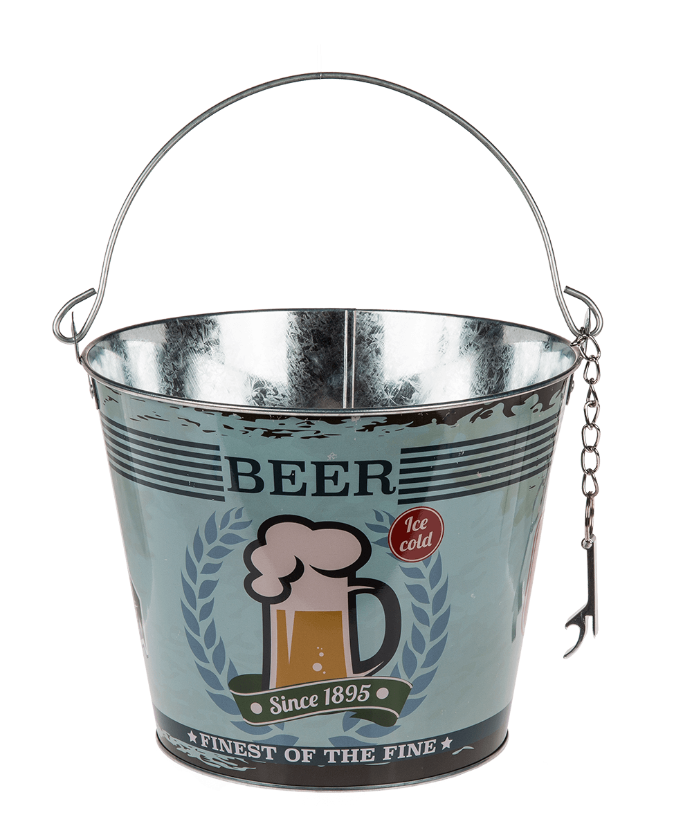 Metal Beer Bucket with Bottle Opener, Vintage