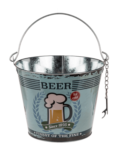 Metal Beer Bucket with Bottle Opener, Vintage