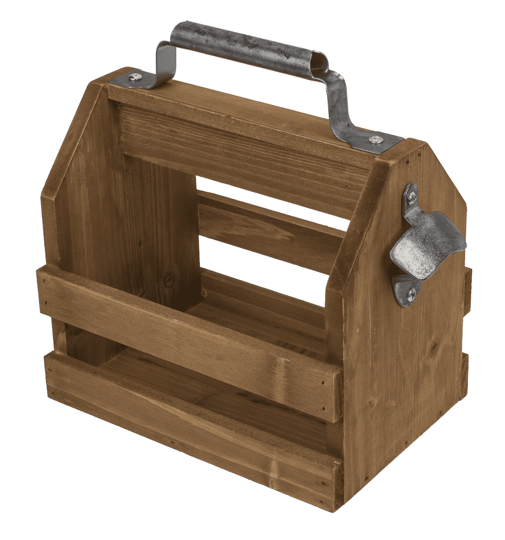 Wooden bottle holder with metal bottle opener,