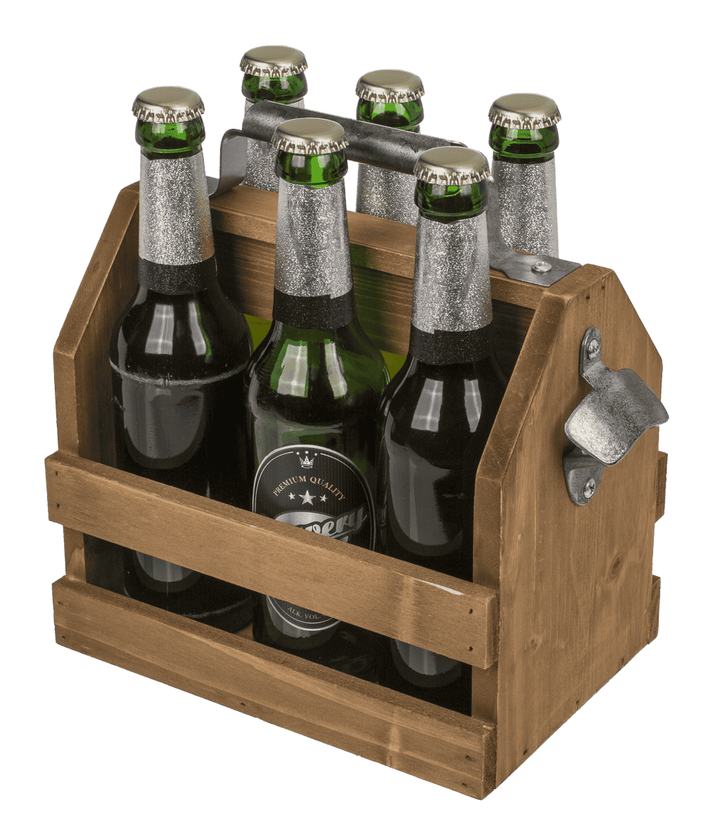 Wooden bottle holder with metal bottle opener,