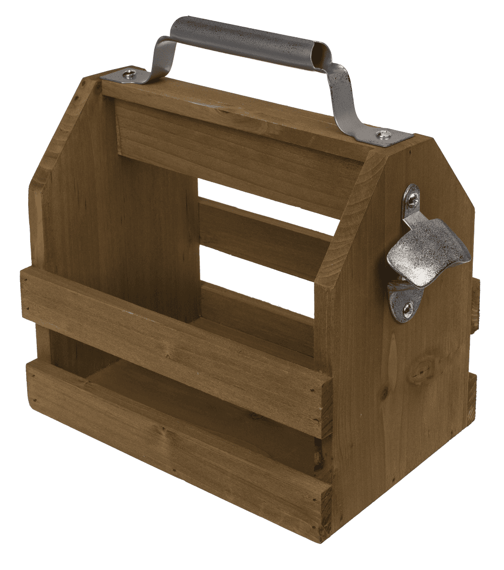 Wooden bottle holder with metal bottle opener,