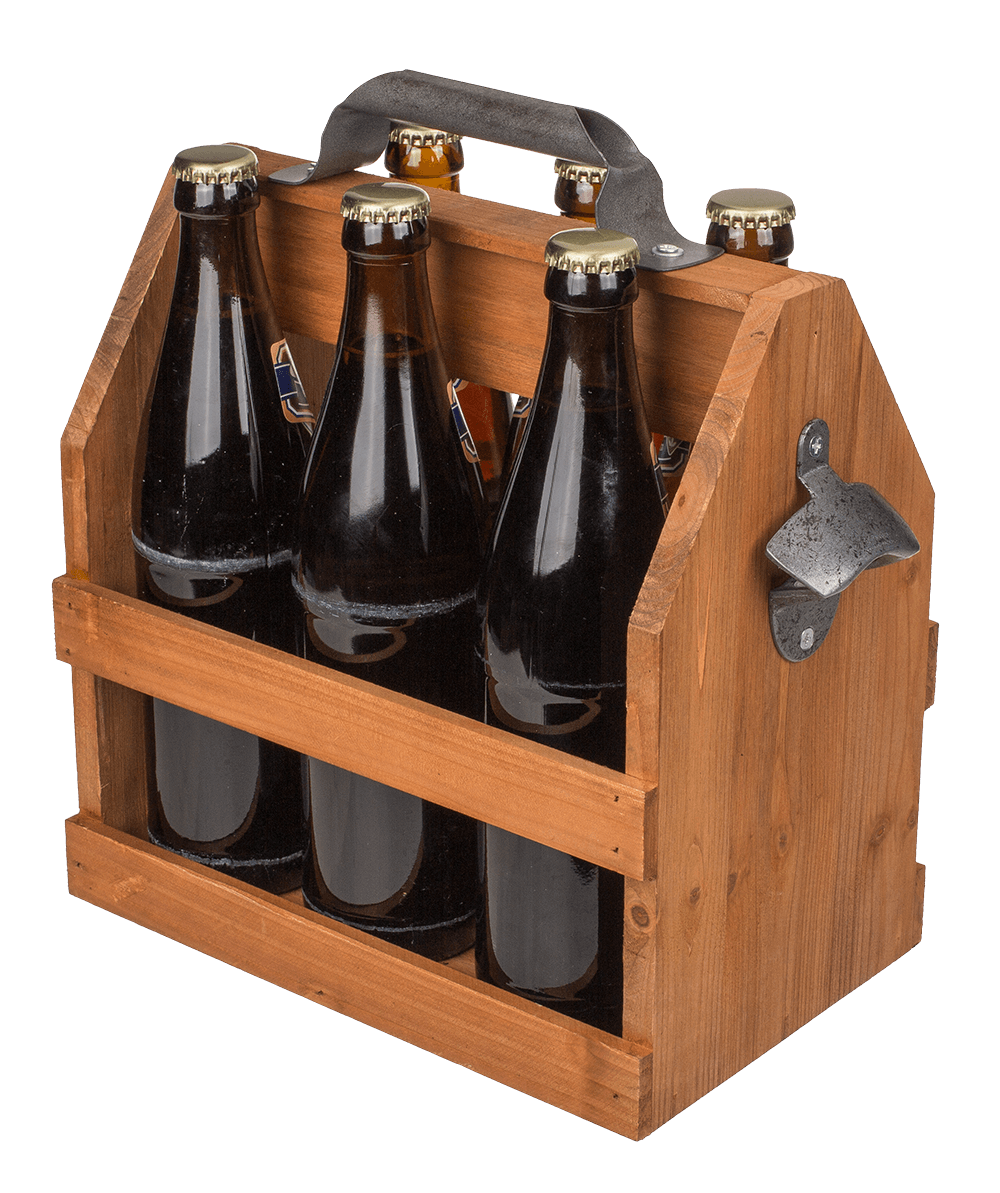 Wooden bottle holder with metal bottle opener,