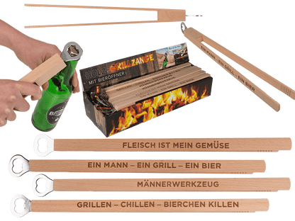 Wooden BBQ-Tongs with bottle opener,