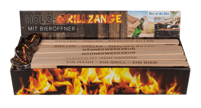 Wooden BBQ-Tongs with bottle opener,