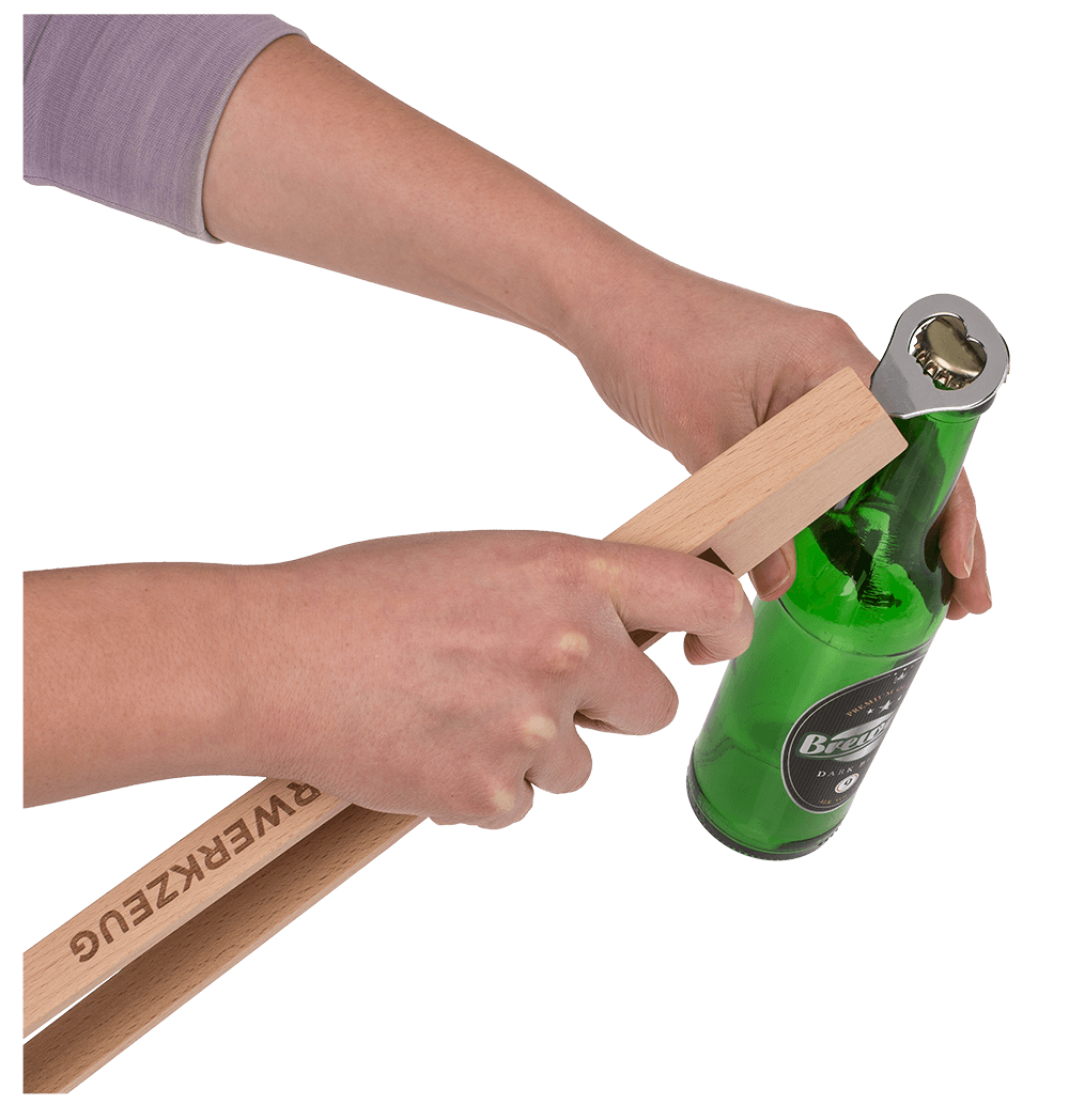 Wooden BBQ-Tongs with bottle opener,