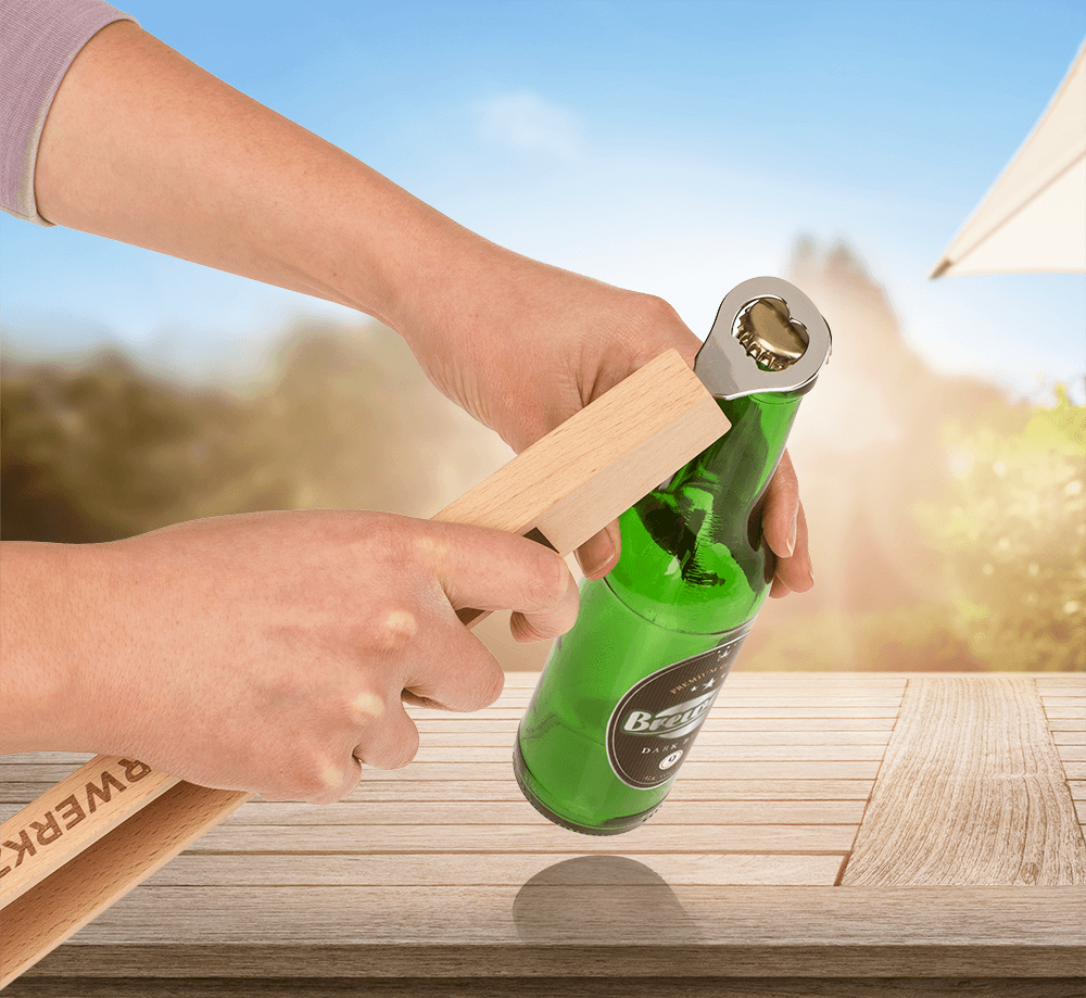 Wooden BBQ-Tongs with bottle opener,