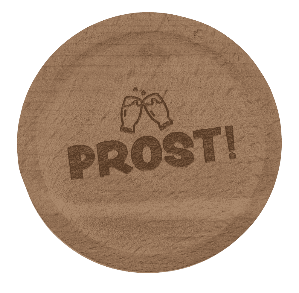 Wooden coaster, with slogan and bottle opener,