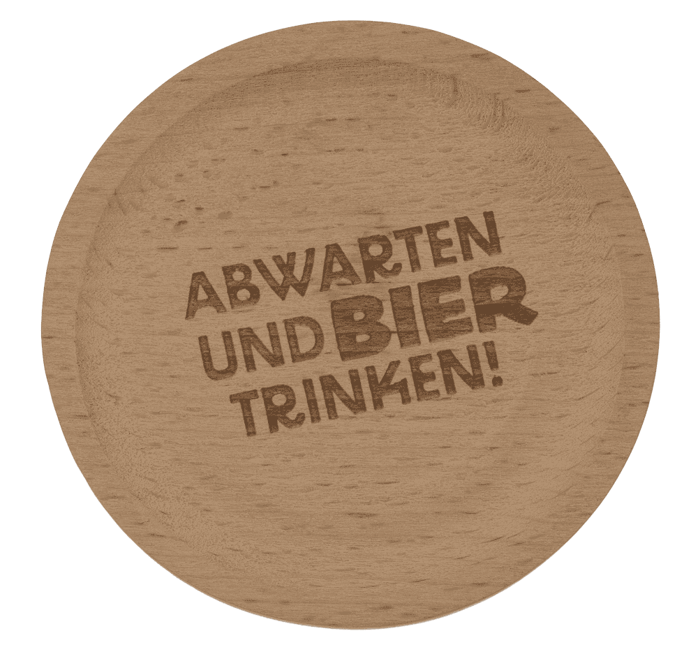 Wooden coaster, with slogan and bottle opener,