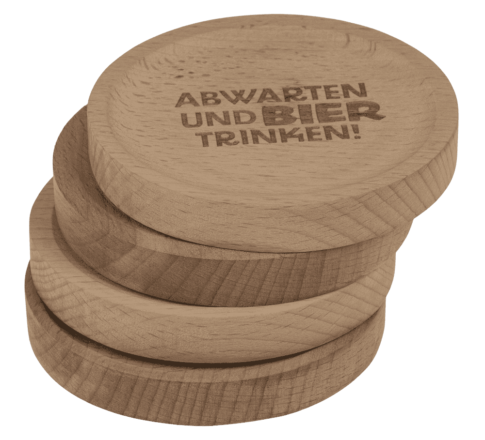 Wooden coaster, with slogan and bottle opener,