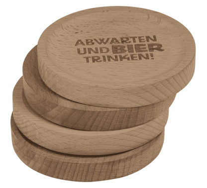 Wooden coaster, with slogan and bottle opener,