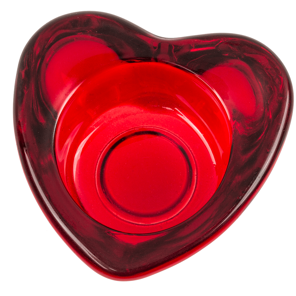 Red glass tealight holder, Heart,
