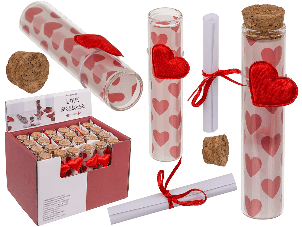 Glass bottle with cork stopper, Love,