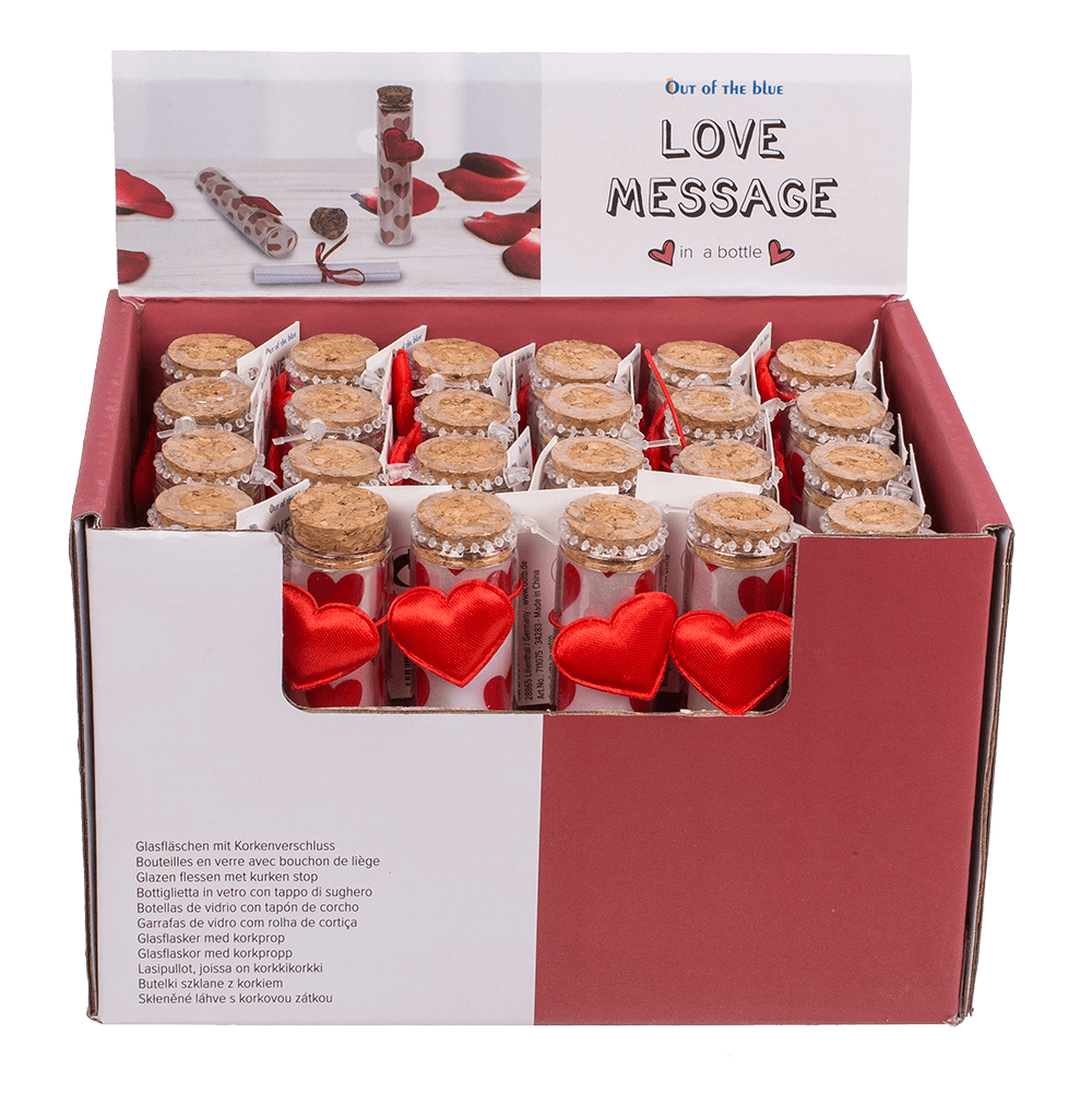 Glass bottle with cork stopper, Love,