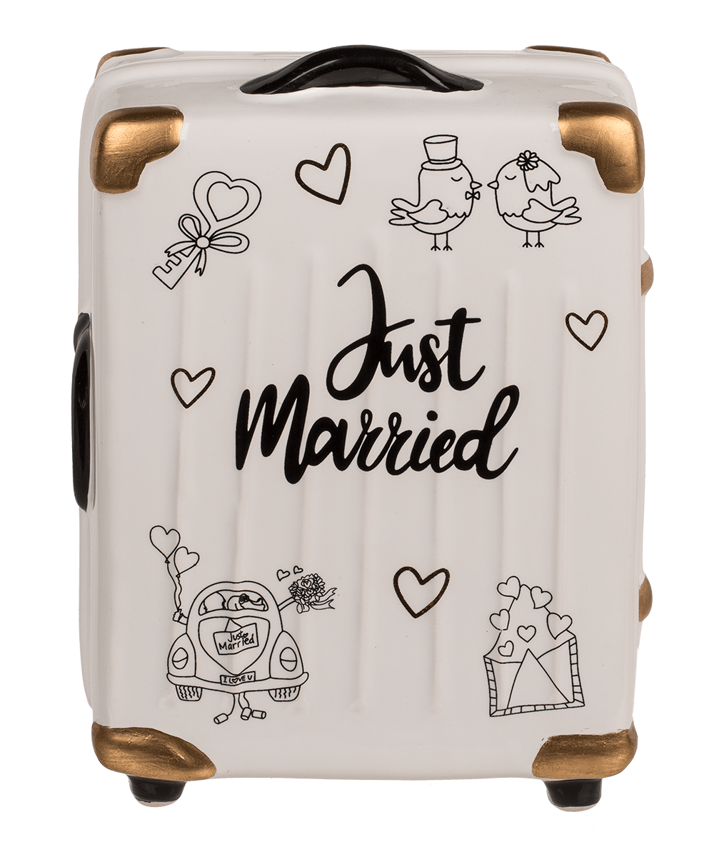 Saving bank, trolley suitcase, Just Married,