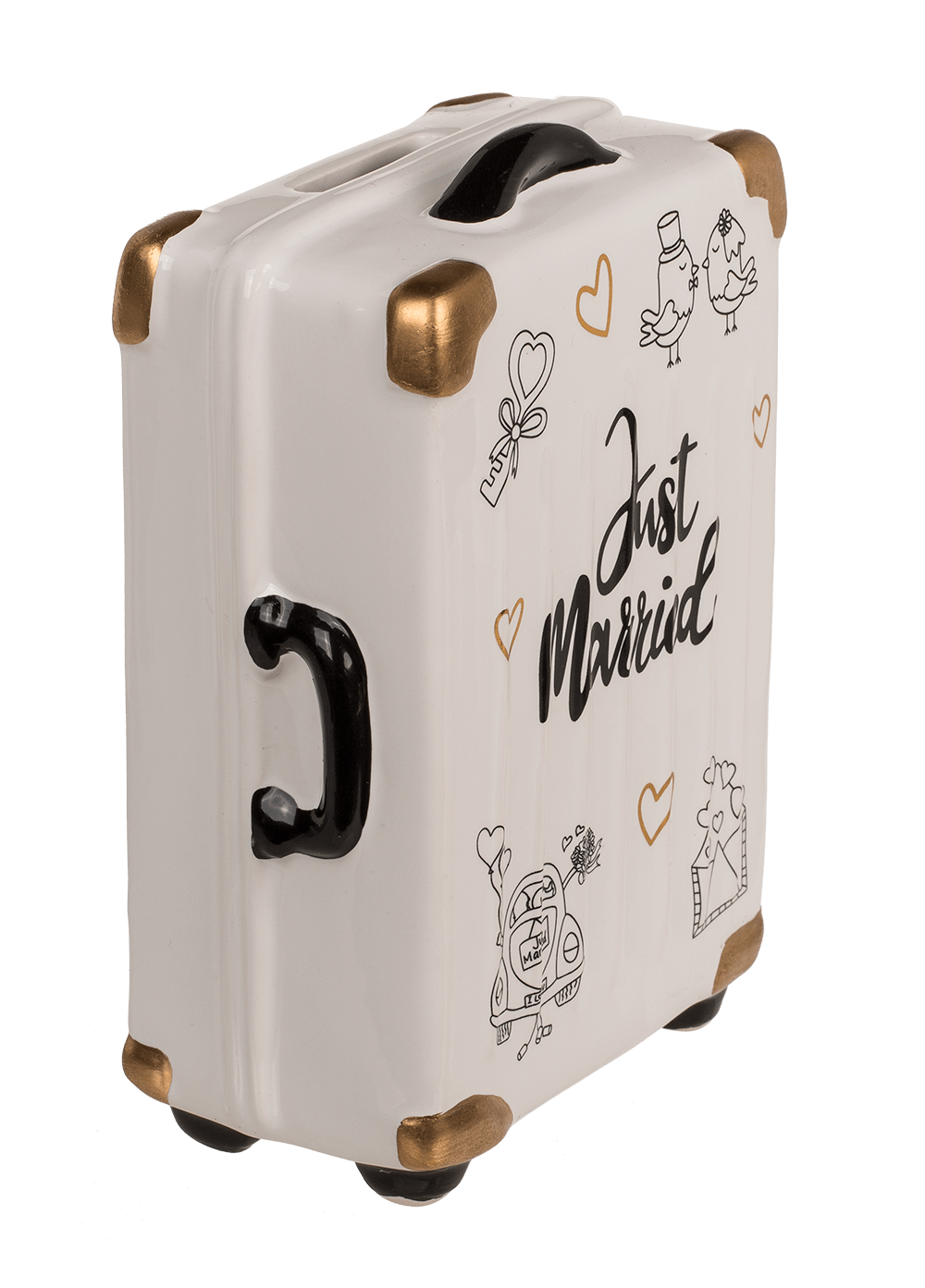 Saving bank, trolley suitcase, Just Married,