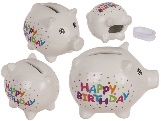 "Happy birthday" Saving bank, ca. 8,8 cm,