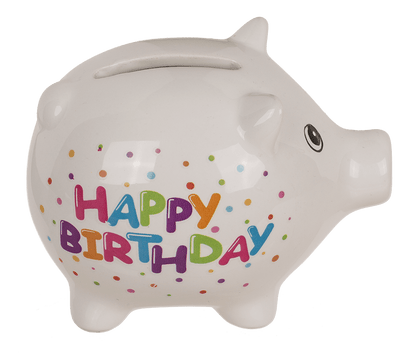 "Happy birthday" Saving bank, ca. 8,8 cm,