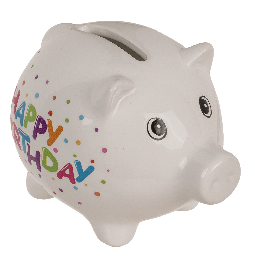 "Happy birthday" Saving bank, ca. 8,8 cm,