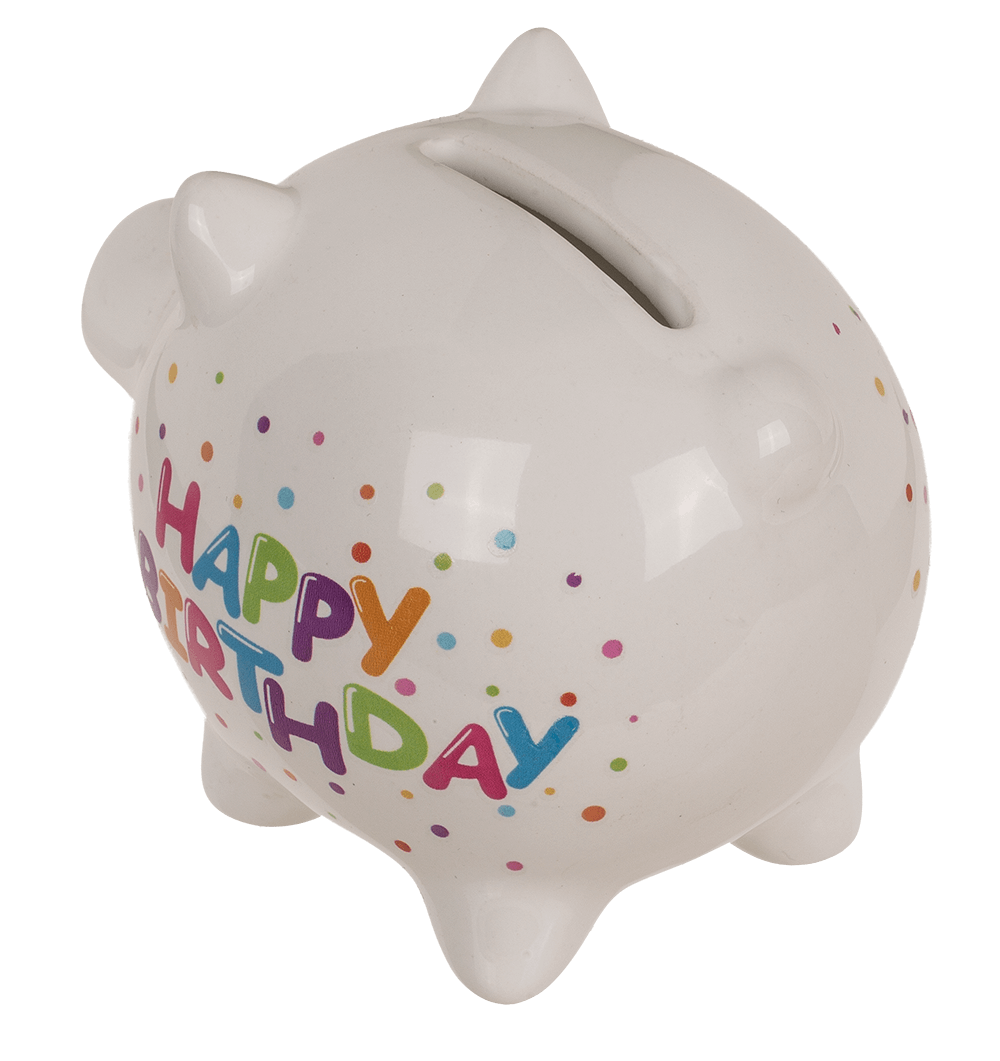 "Happy birthday" Saving bank, ca. 8,8 cm,
