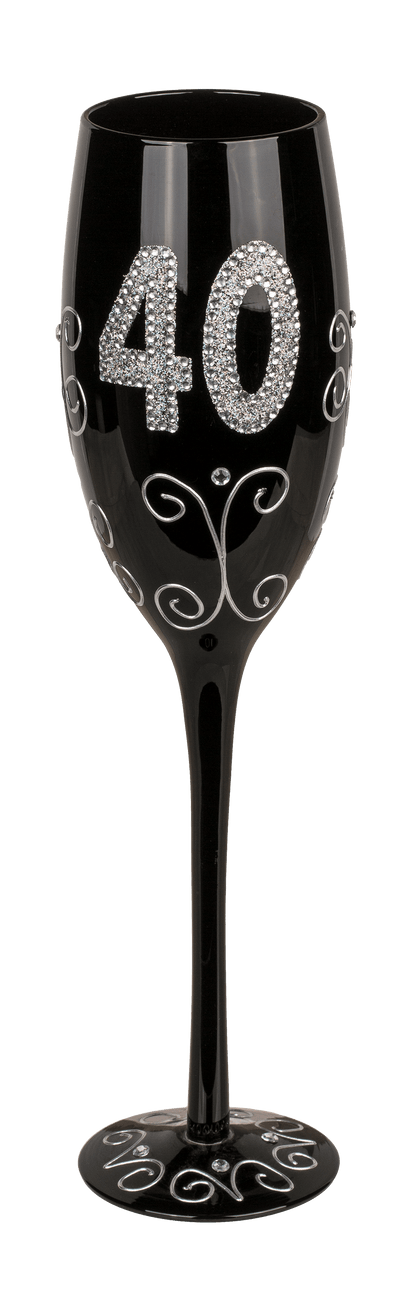 Black champagne glass with silver glitter,