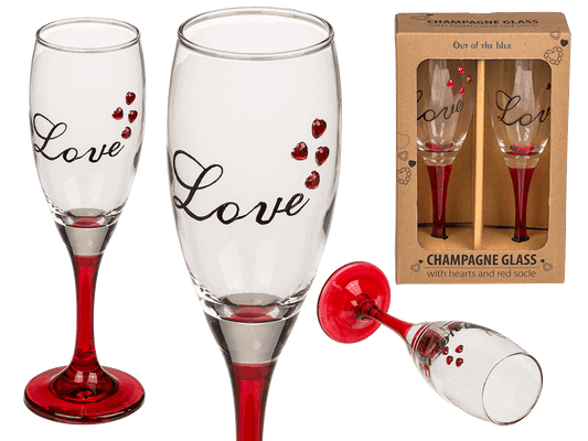 Champagne glass with hearts and red socle,