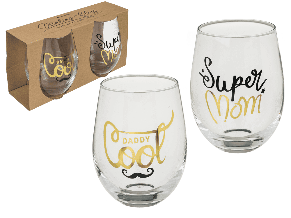 Drinking glass, Super Mom & Daddy Cool,