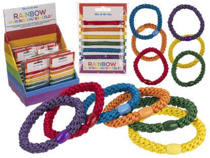 Textile hair ribbon/bracelet, Rainbow colours,