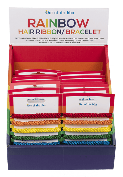 Textile hair ribbon/bracelet, Rainbow colours,